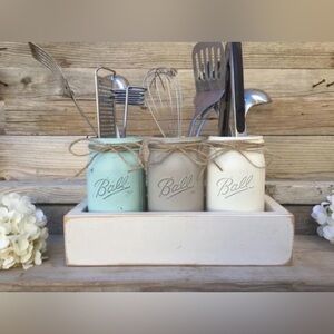 Ball Mason Jar Utensil Organizer Set - Aqua, Gray, and White (jars only)